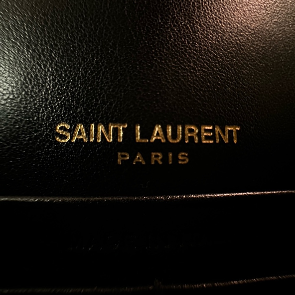 Saint Laurent Sunset Chain Wallet Bag Crocodile Embossed Shiny Leather (BLK/G) - Picture 13 of 15
